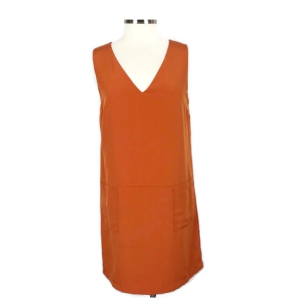 H&M Orange & Pink V-Neck Pocket Shift Dress Sz 4